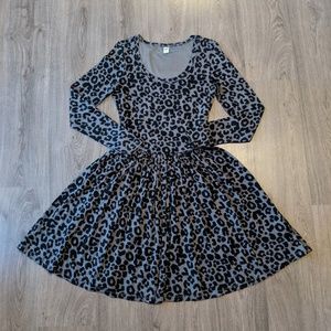 Old Navy Grey Leopard Fit & Flare Dress